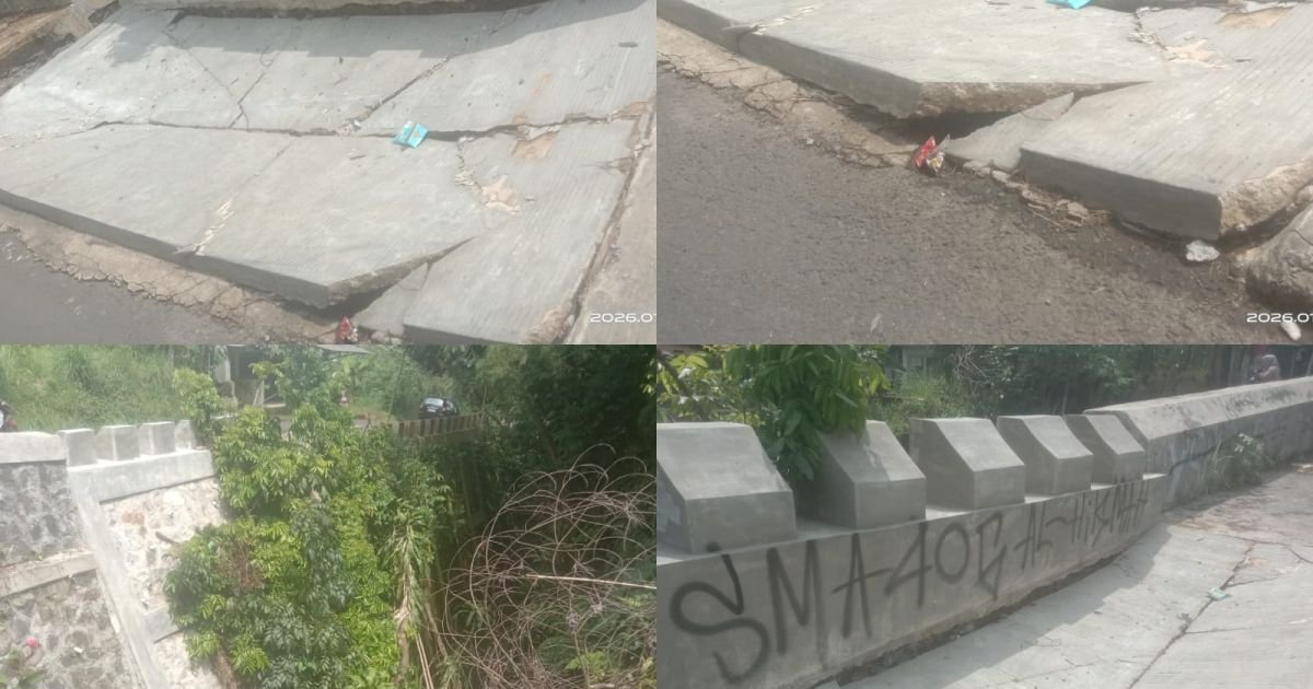 Foto: Kondisi Dinding Penahan Tanah (DPT) di ruas Jalan Cinangneng–Tenjolaya, Kecamatan Tenjolaya.